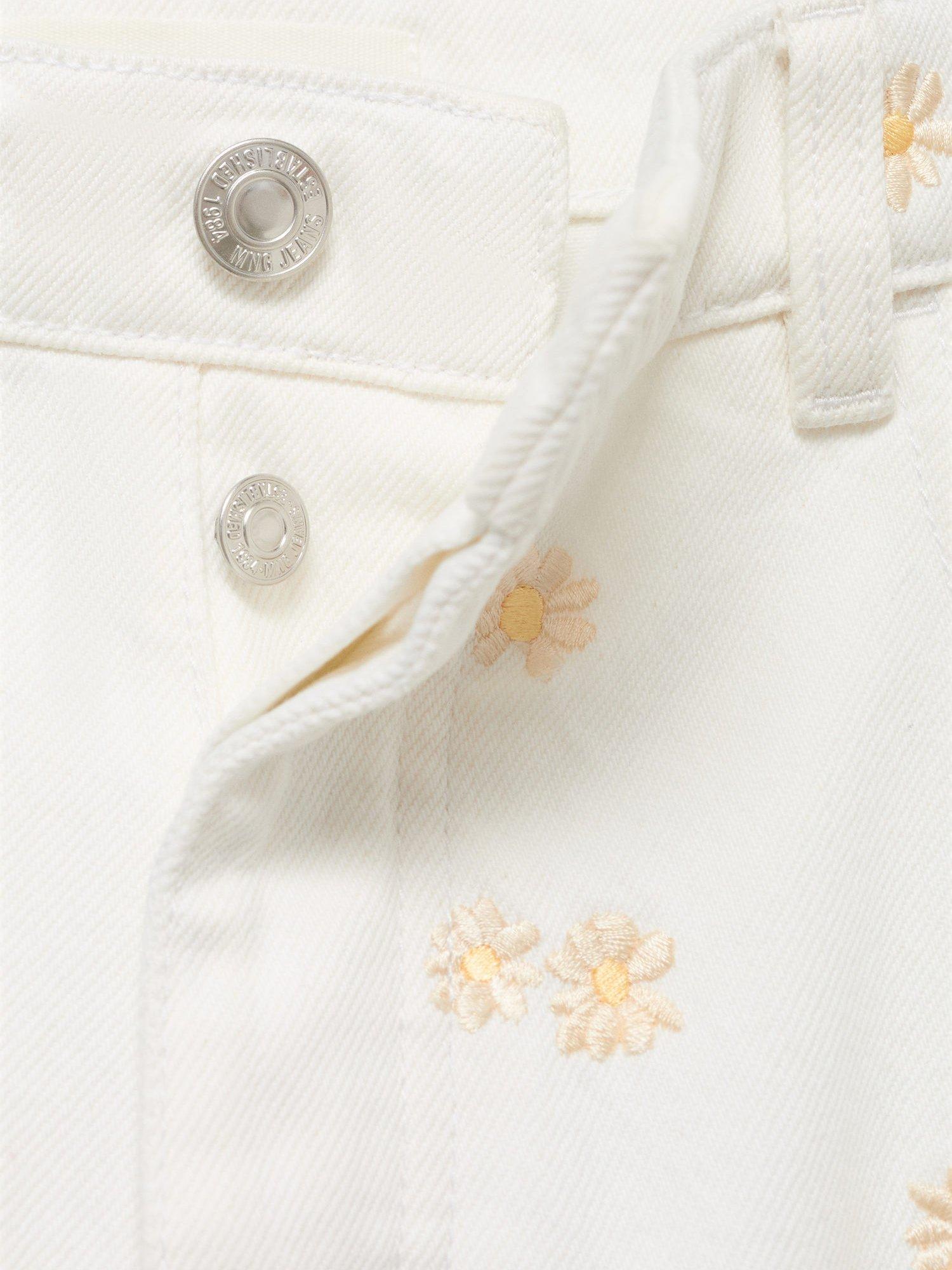 Product image 7 of 7, which shows Mango Massy Cotton Flower Embroidered Wide Leg Jeans, Natural White, 10