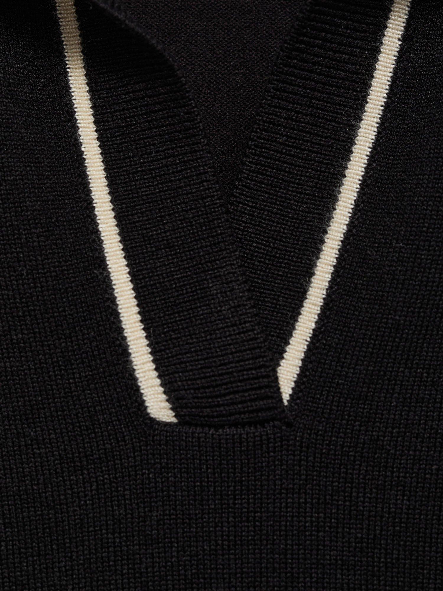 Product image 7 of 7, which shows Mango Vert Contrast Trim Polo Knit Top, Black, XS