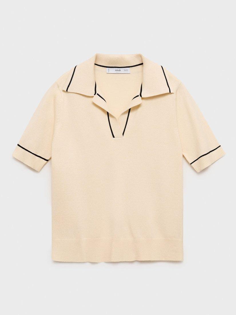 Product image 3 of 6, which shows Mango Vert Colour Contrast Polo Knit Top, Natural White, M