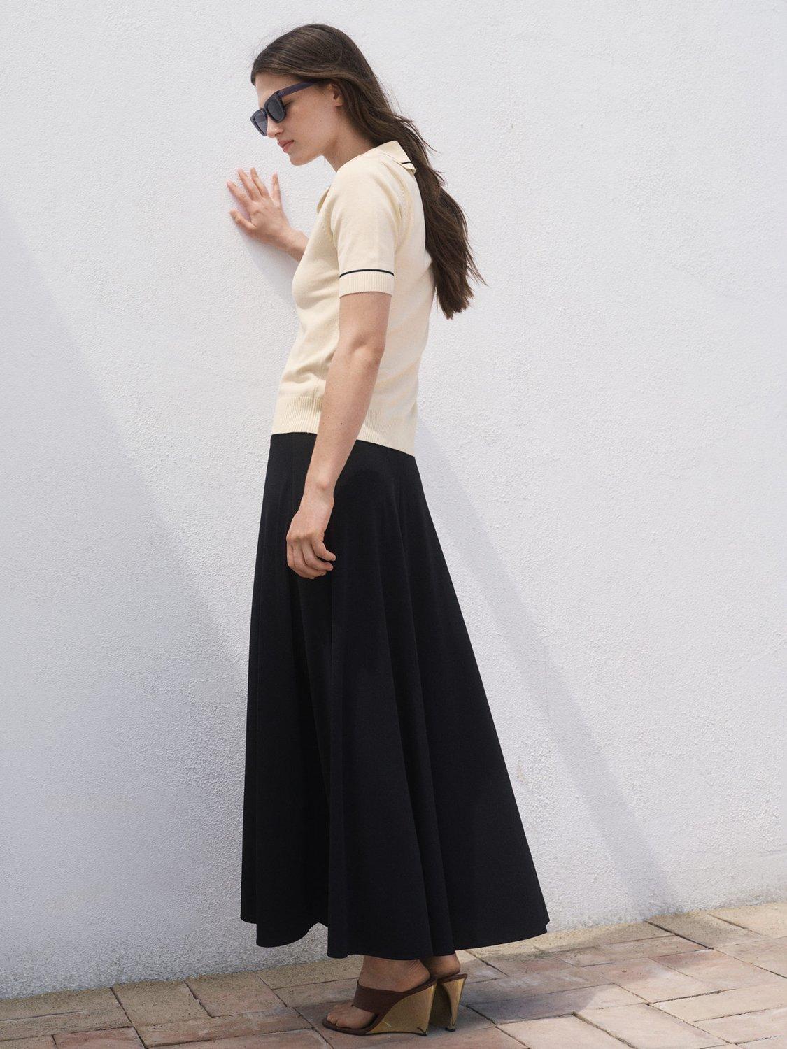 Product image 4 of 6, which shows Mango Vert Colour Contrast Polo Knit Top, Natural White, M