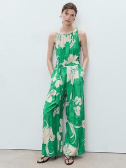 Mango Floral Belted Sleeveless Jumpsuit, Green/Multi, Green/Multi