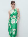 Mango Floral Belted Sleeveless Jumpsuit, Green/Multi