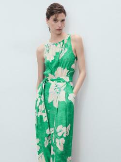 Mango Floral Belted Sleeveless Jumpsuit, Green/Multi - view 2, Green/Multi