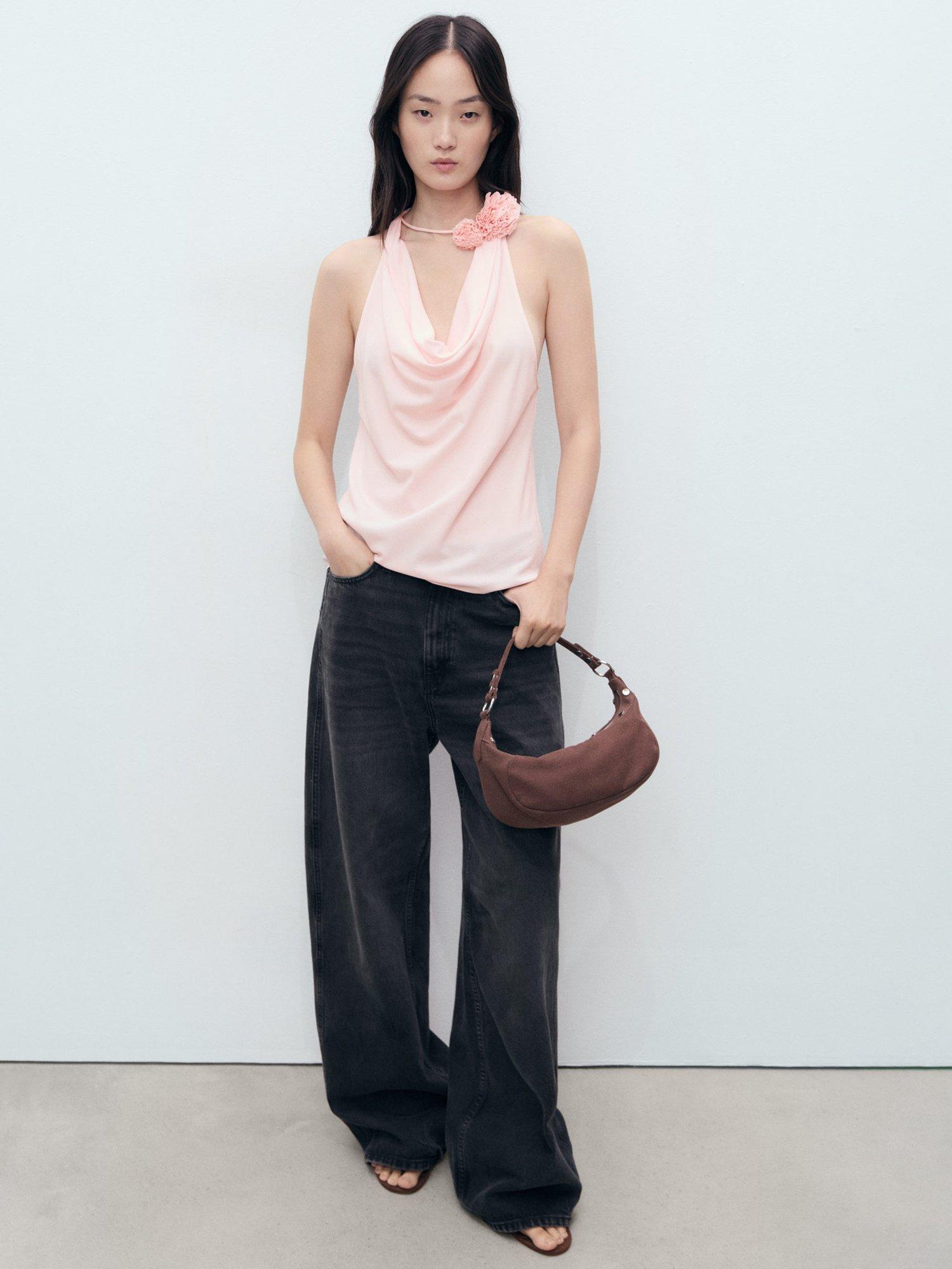 Product image 2 of 7, which shows Mango Alice Cowl Neck Flower Top, Pastel Pink, 10