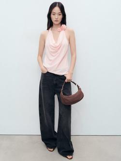 Mango Alice Cowl Neck Flower Top, Pastel Pink - view 2, Pastel Pink