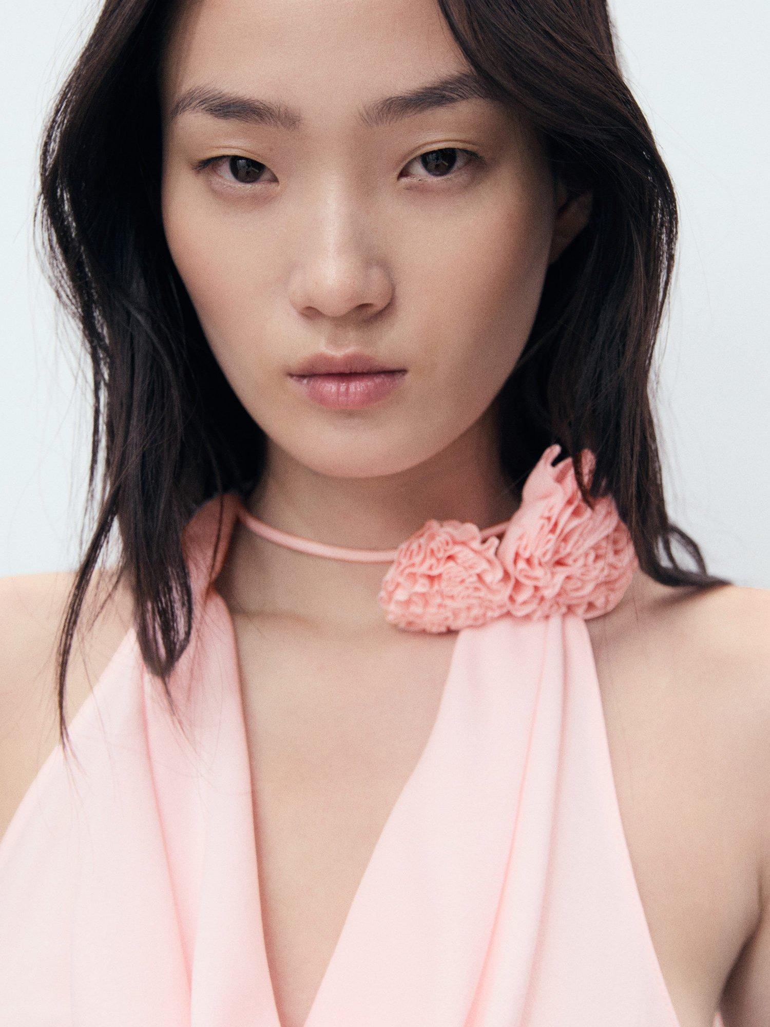 Product image 6 of 7, which shows Mango Alice Cowl Neck Flower Top, Pastel Pink, 10