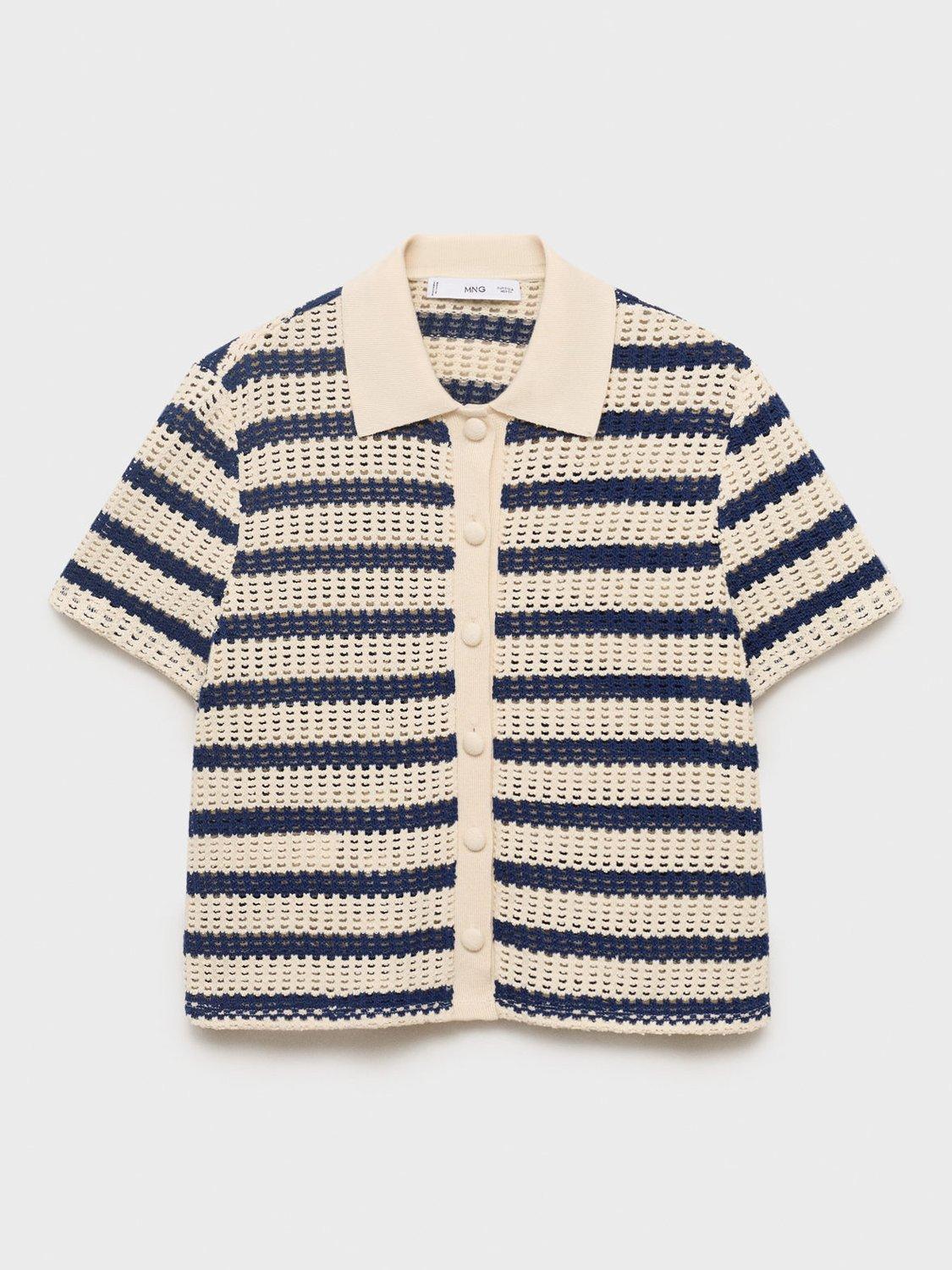 Product image 3 of 8, which shows Mango Miffy Cotton Blend Short Sleeve Striped Cardigan , Navy/Cream, 4
