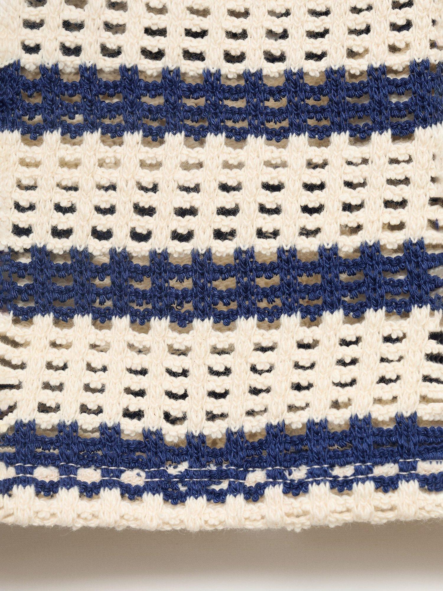 Product image 5 of 8, which shows Mango Miffy Cotton Blend Short Sleeve Striped Cardigan , Navy/Cream, 4