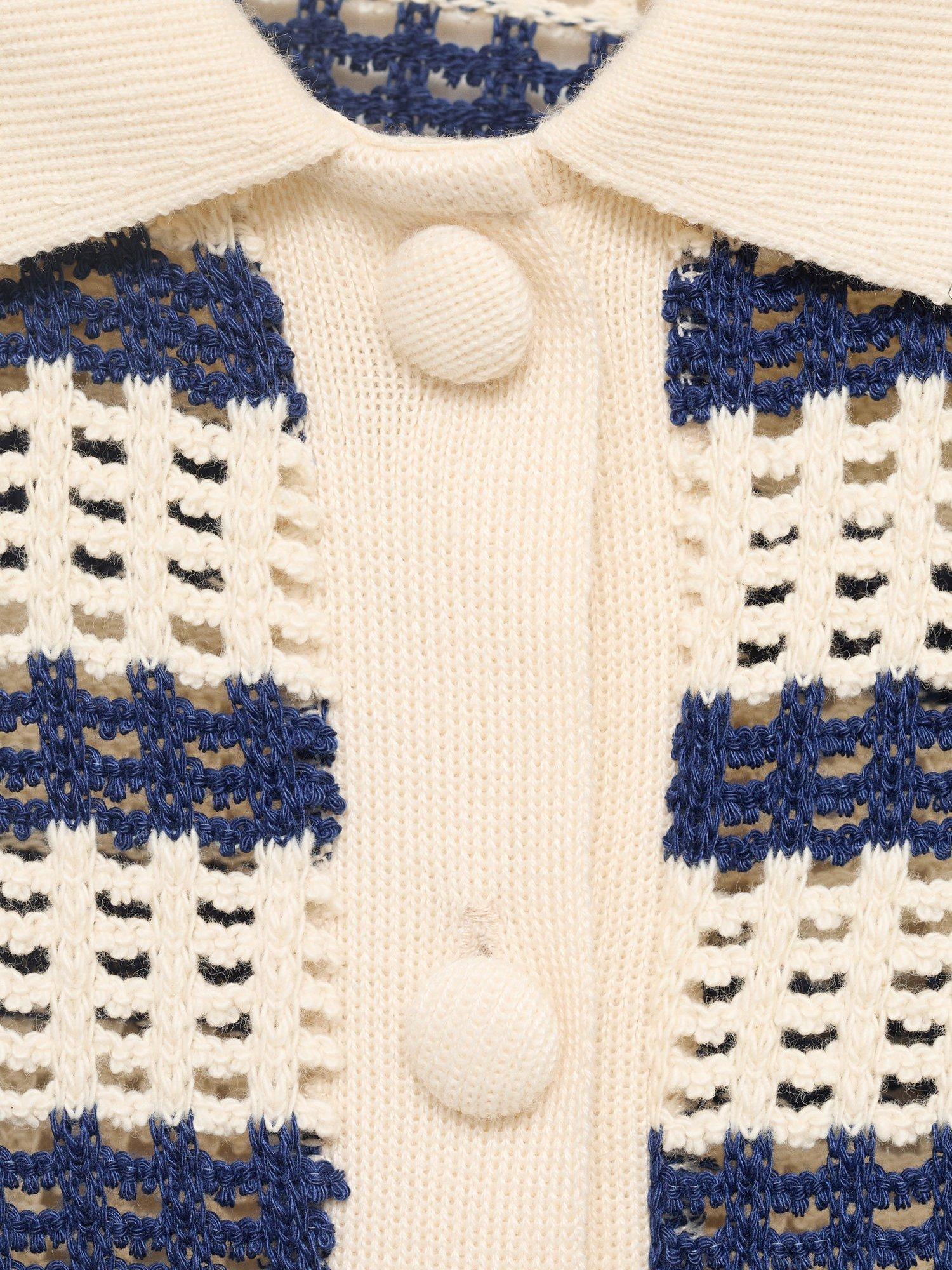 Product image 8 of 8, which shows Mango Miffy Cotton Blend Short Sleeve Striped Cardigan , Navy/Cream, 4