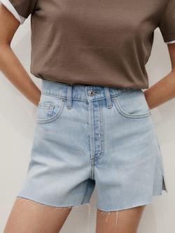 Mango Andy Frayed Hem Cotton Denim Shorts, Open Blue