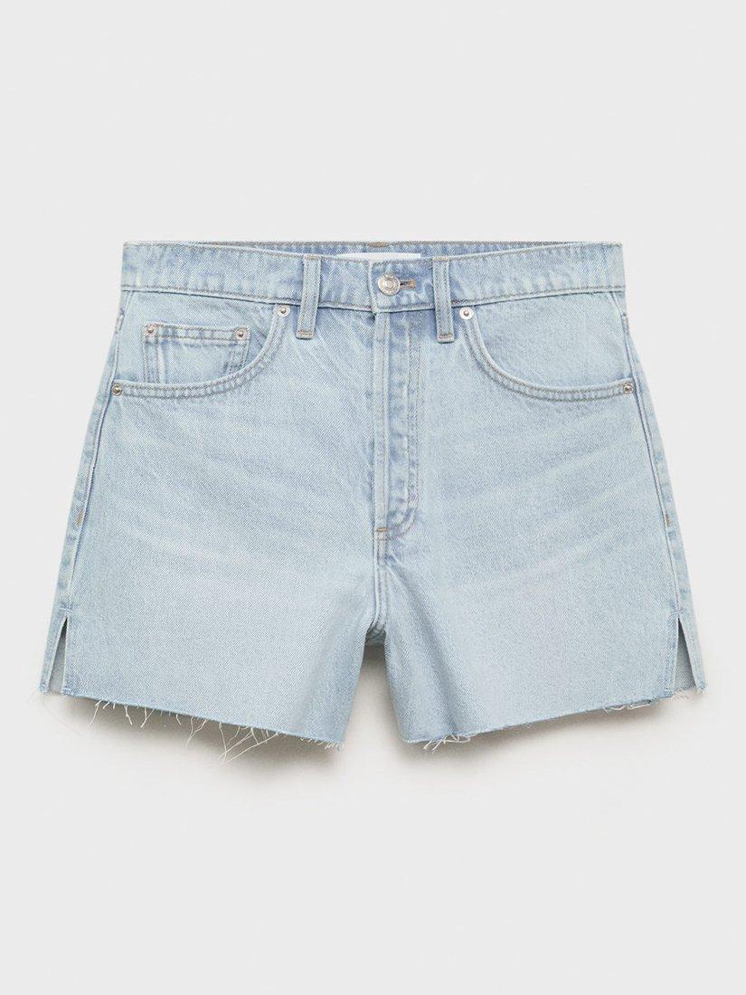 Product image 3 of 7, which shows Mango Andy Frayed Hem Cotton Denim Shorts, Open Blue, 10