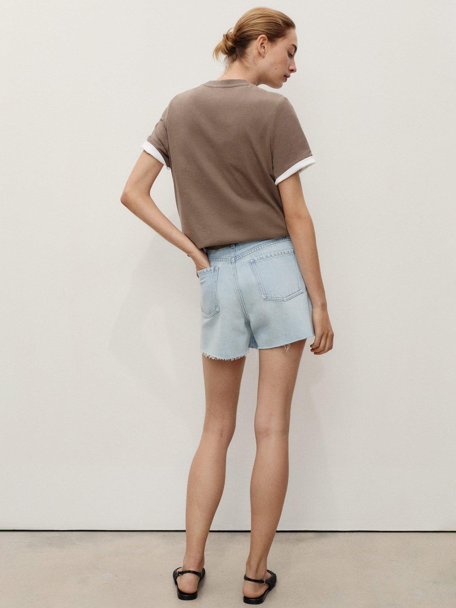 Product image 4 of 7, which shows Mango Andy Frayed Hem Cotton Denim Shorts, Open Blue, 10