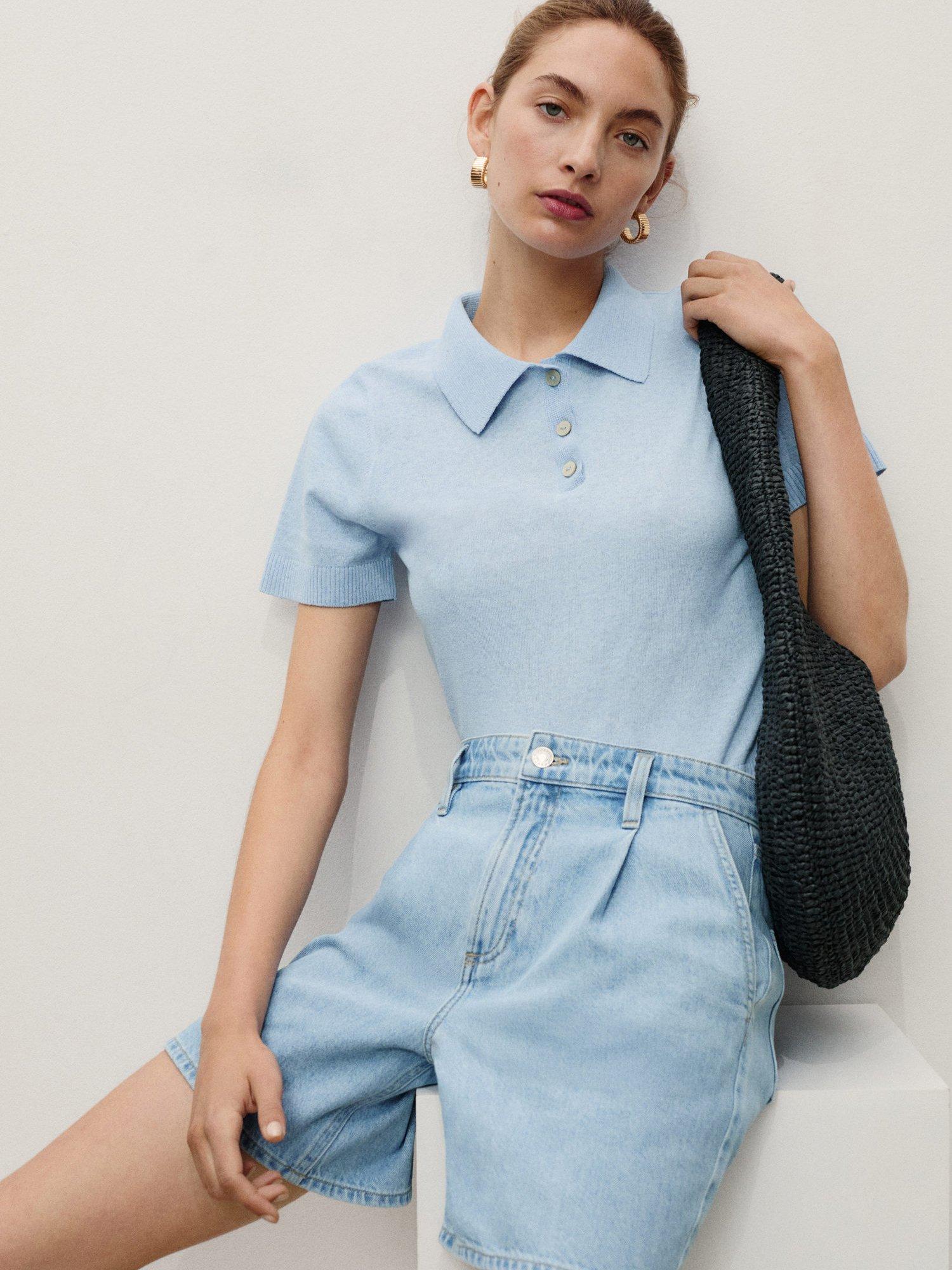 Product image 7 of 8, which shows Mango Marina Denim Shorts, Open Blue, 6