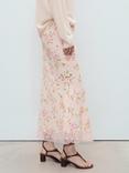 Mango Christy Floral Midi Skirt, Pastel Pink
