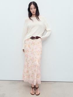 Mango Christy Floral Midi Skirt, Pastel Pink - view 2, Pastel Pink