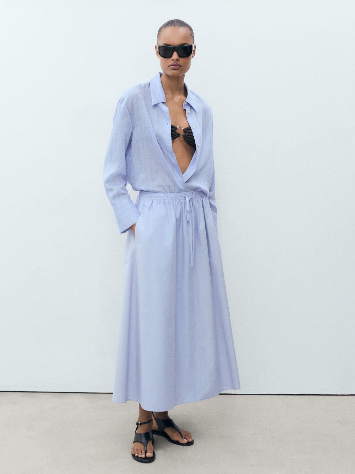 Product image 2 of 8, which shows Mango Evia Maxi Skirt, Pastel Blue, L