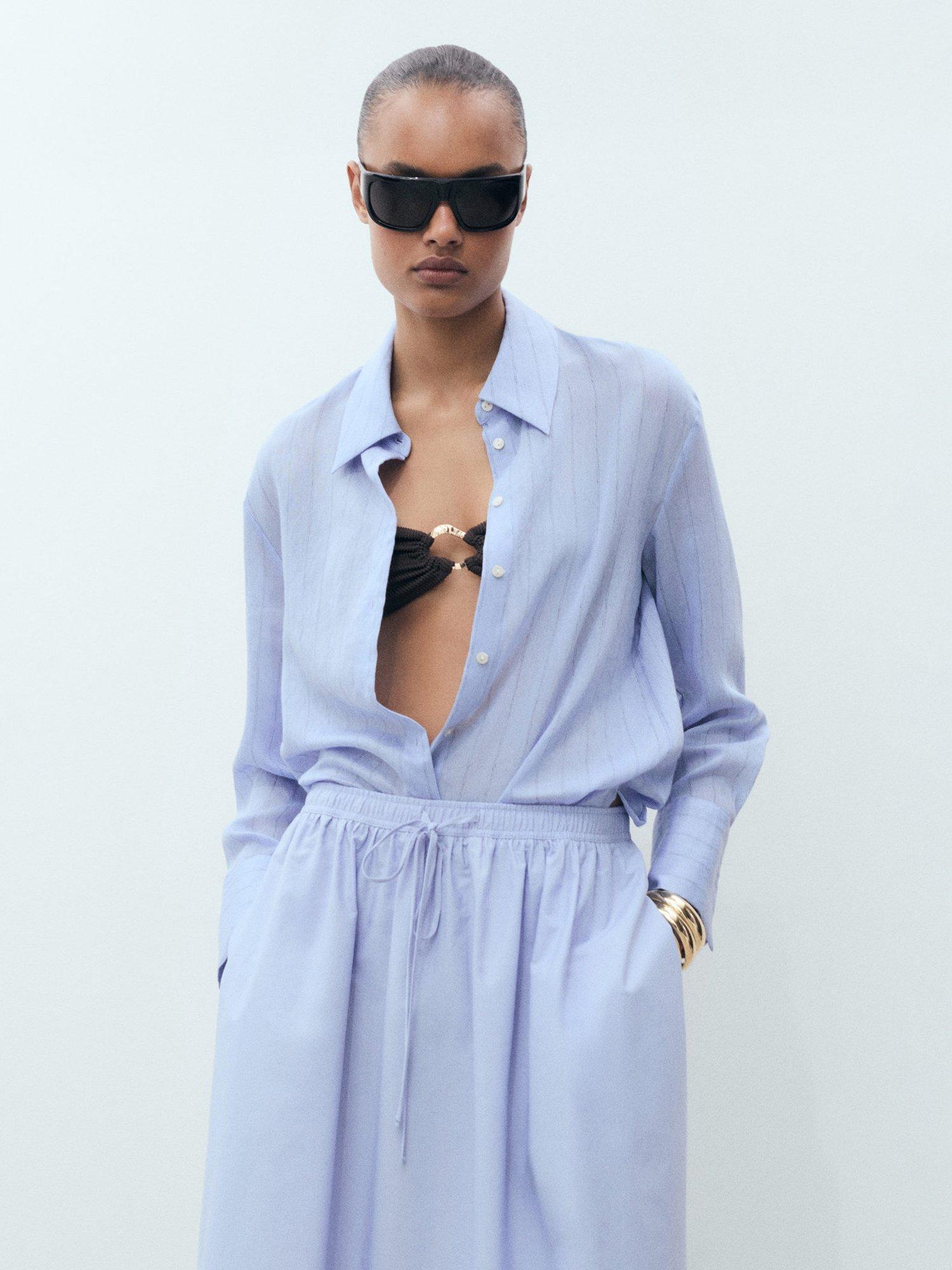 Product image 6 of 8, which shows Mango Evia Maxi Skirt, Pastel Blue, L