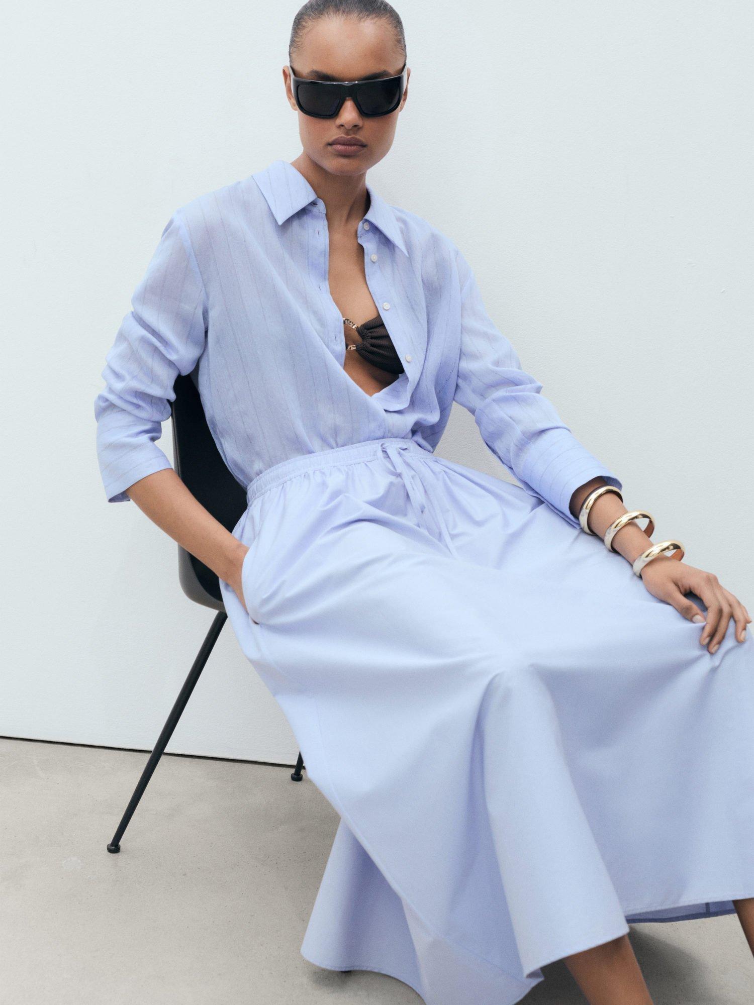 Product image 7 of 8, which shows Mango Evia Maxi Skirt, Pastel Blue, L