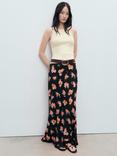 Mango Grec Lace Trim Floral Skirt, Black