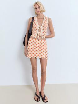 Mango Cameron Crochet Tie Front Top, Orange - view 2, Orange