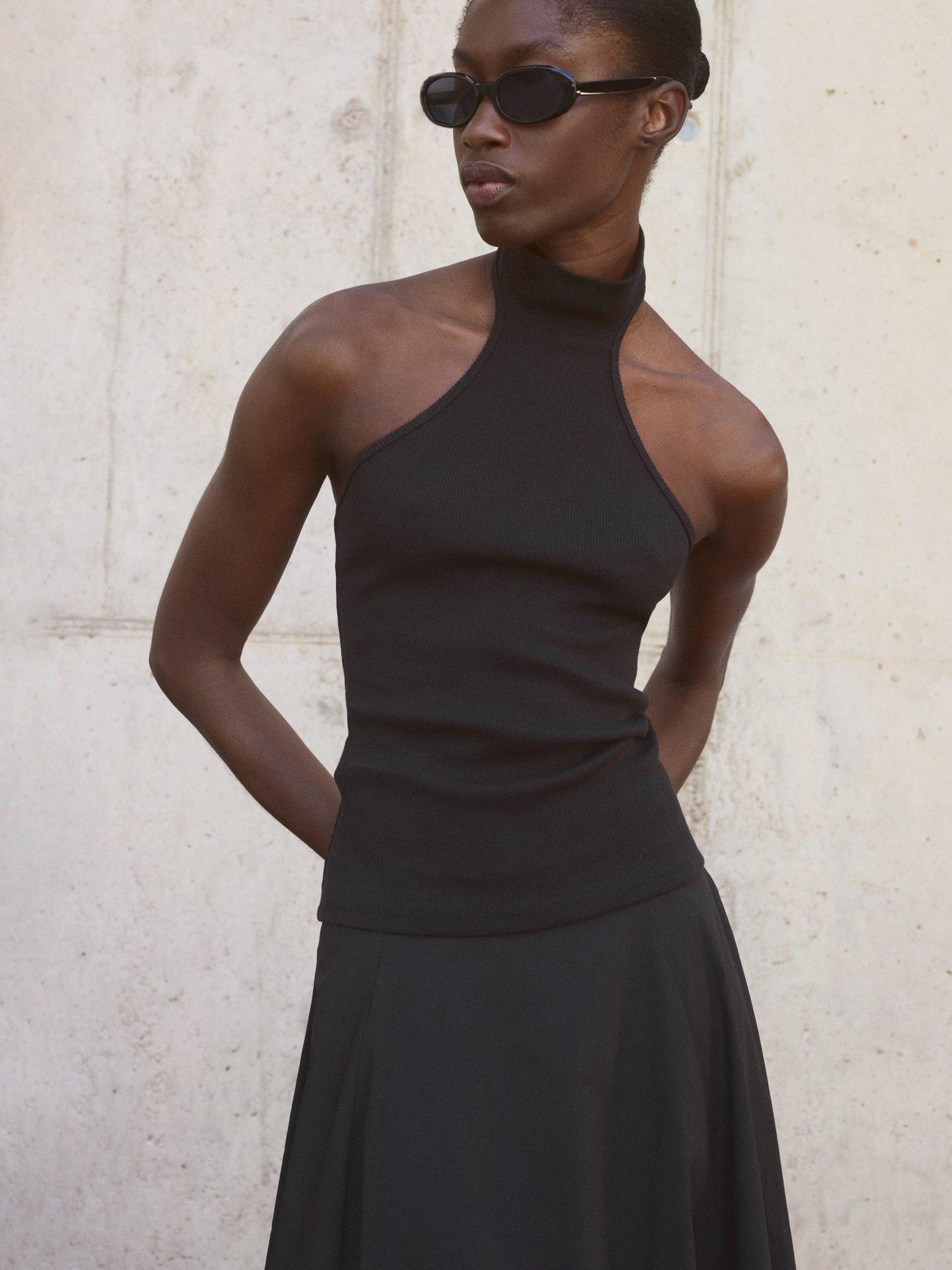 Product image 1 of 8, which shows Mango Duke Halterneck Knit Top, Black, XXS