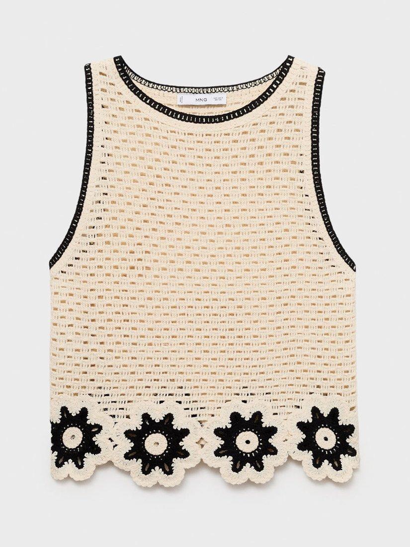 Product image 3 of 8, which shows Mango Fleur Floral Crochet Top, Natural White, XS