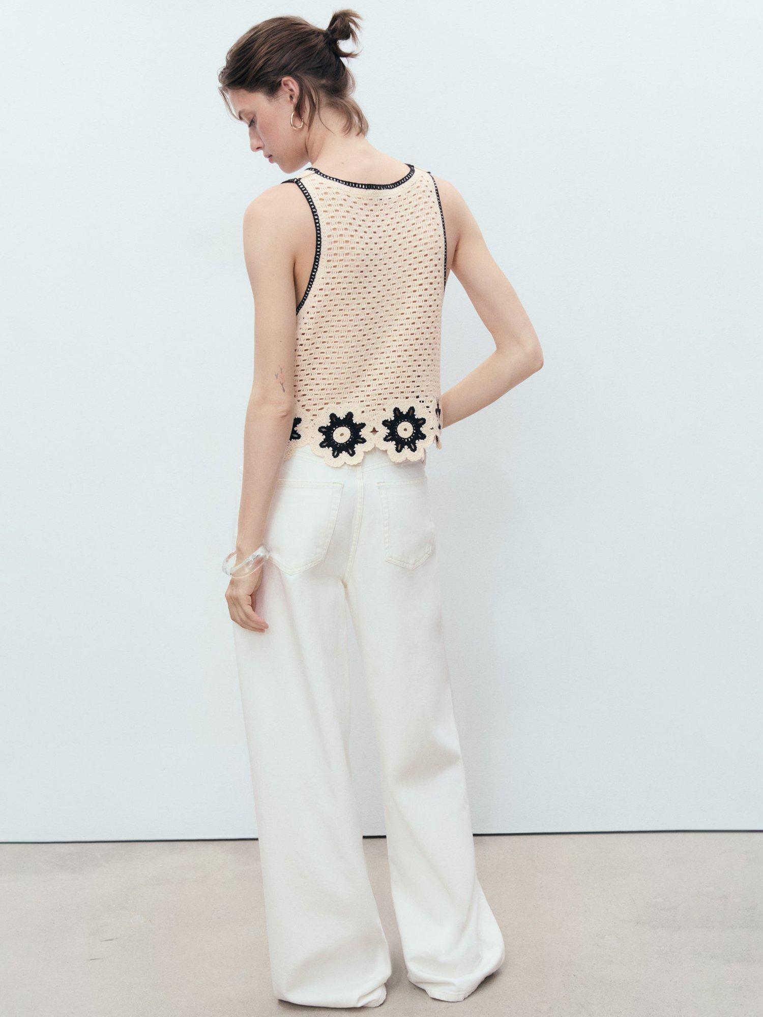 Product image 4 of 8, which shows Mango Fleur Floral Crochet Top, Natural White, XS
