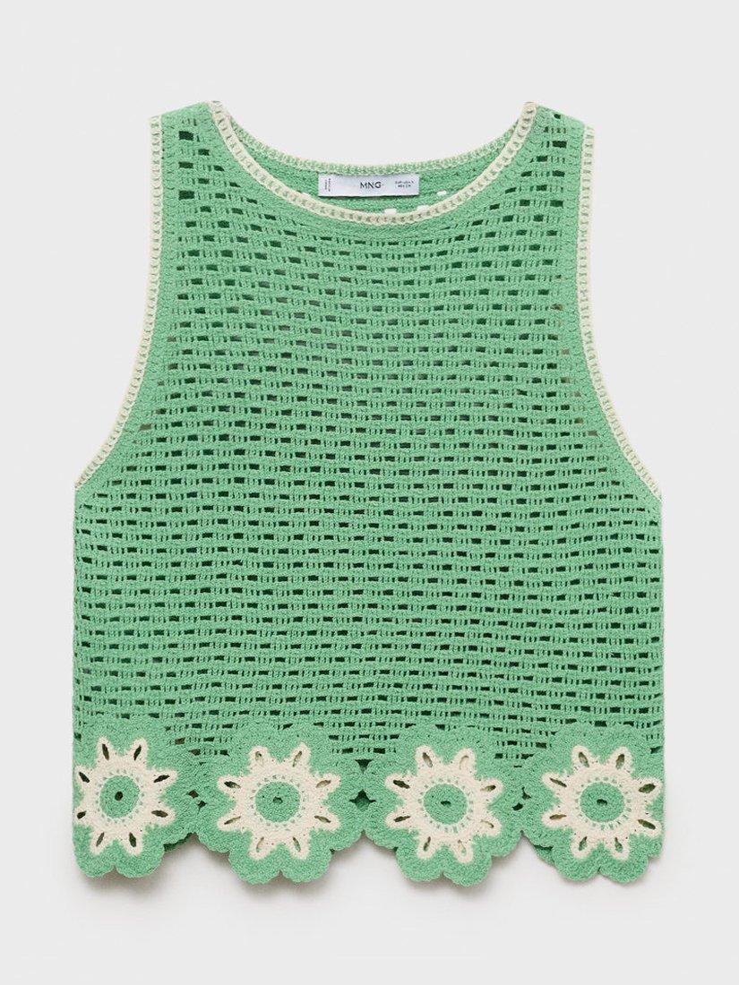 Product image 3 of 8, which shows Mango Fleur Crochet Sleeveless Top, Green, M