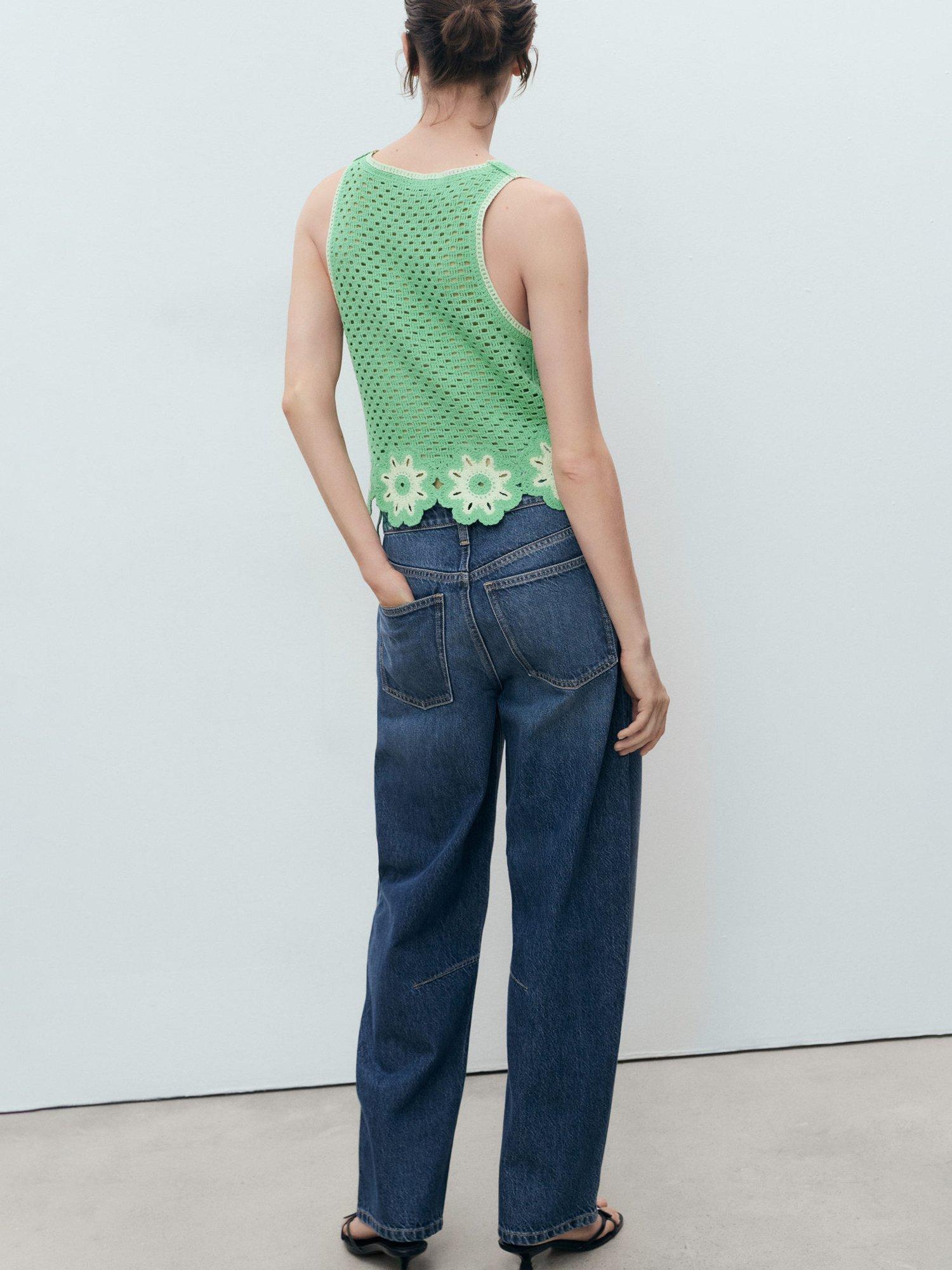 Product image 4 of 8, which shows Mango Fleur Crochet Sleeveless Top, Green, M