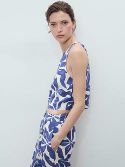 Mango Jamie Floral Crop Top, Blue/White, Blue/White