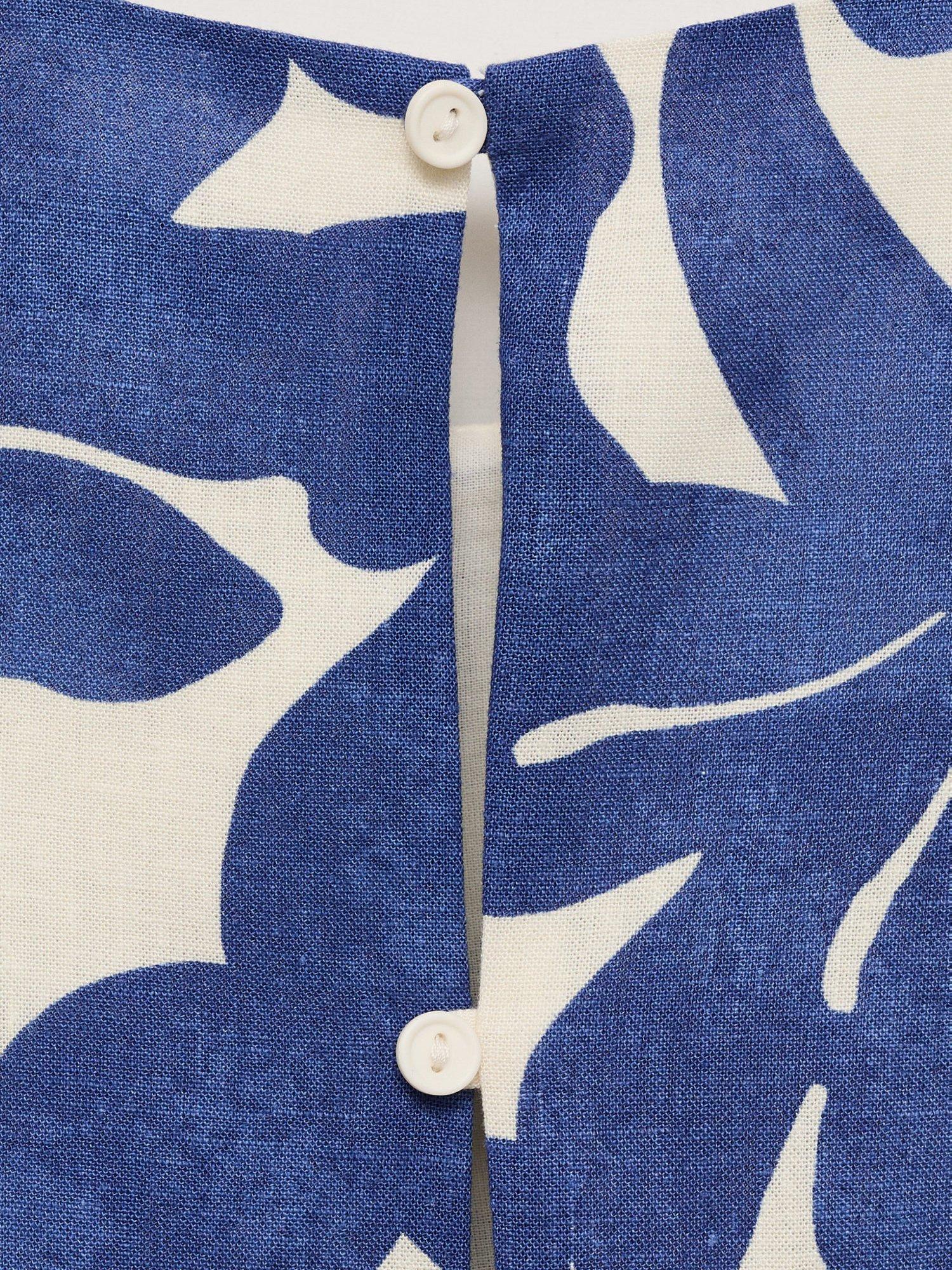 Product image 5 of 9, which shows Mango Jamie Floral Crop Top, Blue/White, XS