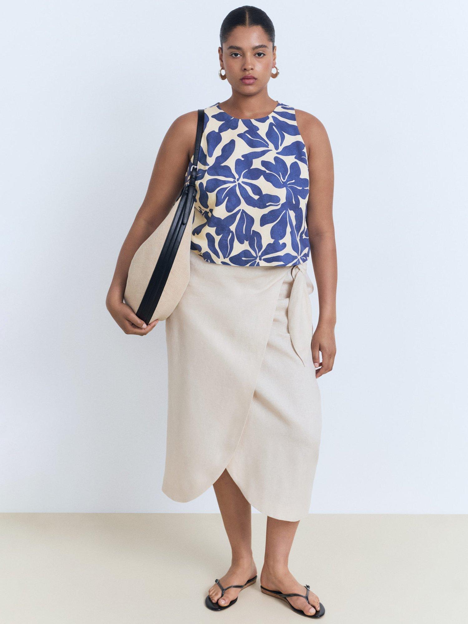 Product image 8 of 9, which shows Mango Jamie Floral Crop Top, Blue/White, XS
