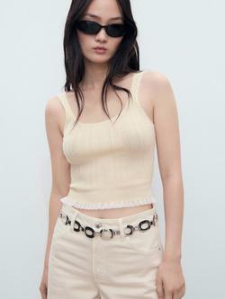 Mango Medusa Cotton Blend Fine Knit Top, Cream