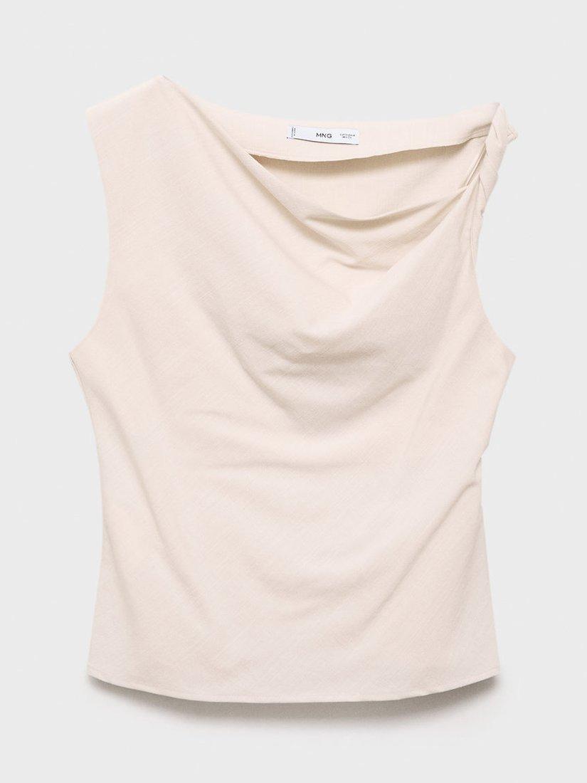 Product image 3 of 8, which shows Mango Riga Drape Sleeveless Top, Natural White, L