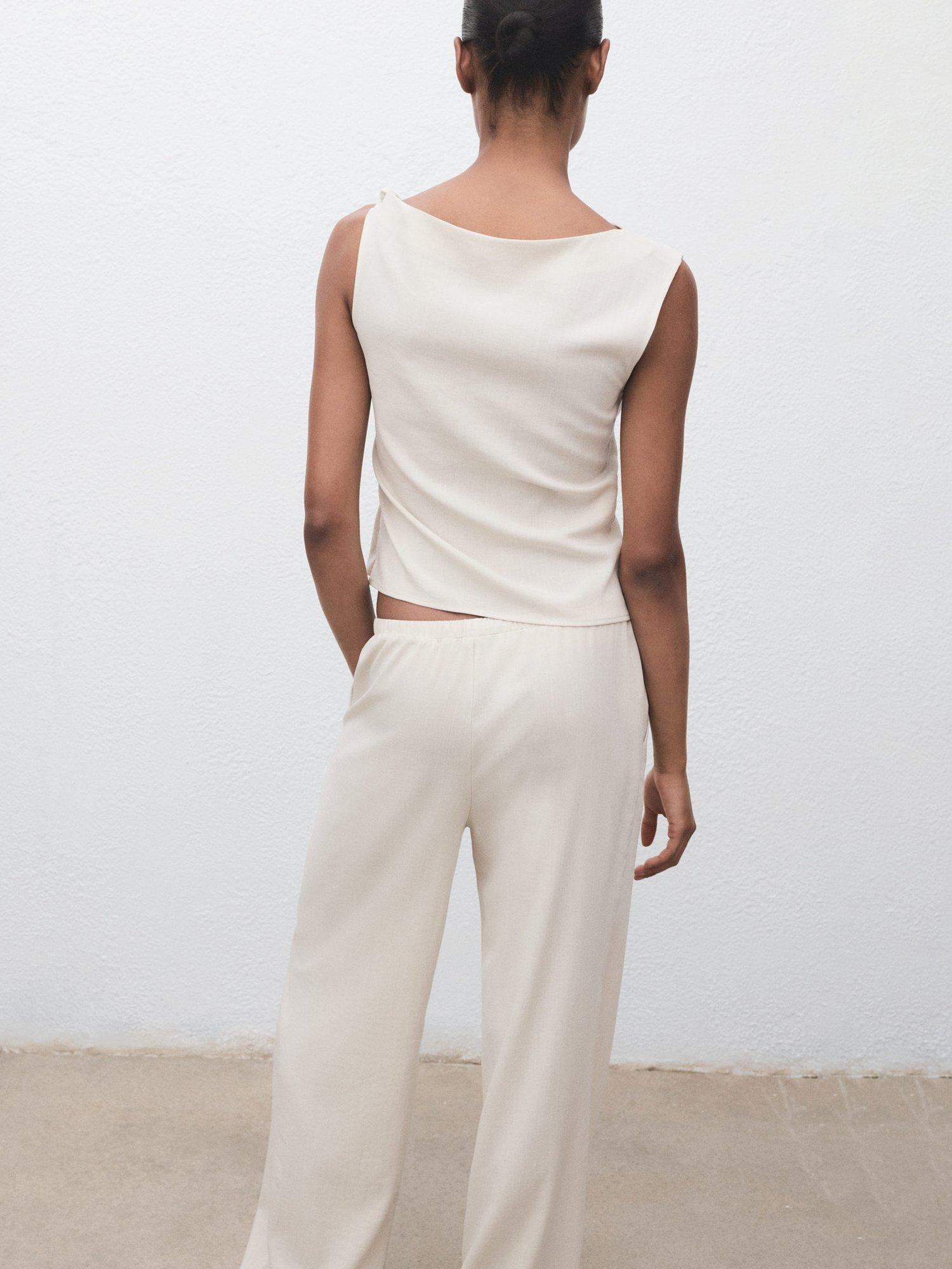 Product image 4 of 8, which shows Mango Riga Drape Sleeveless Top, Natural White, L