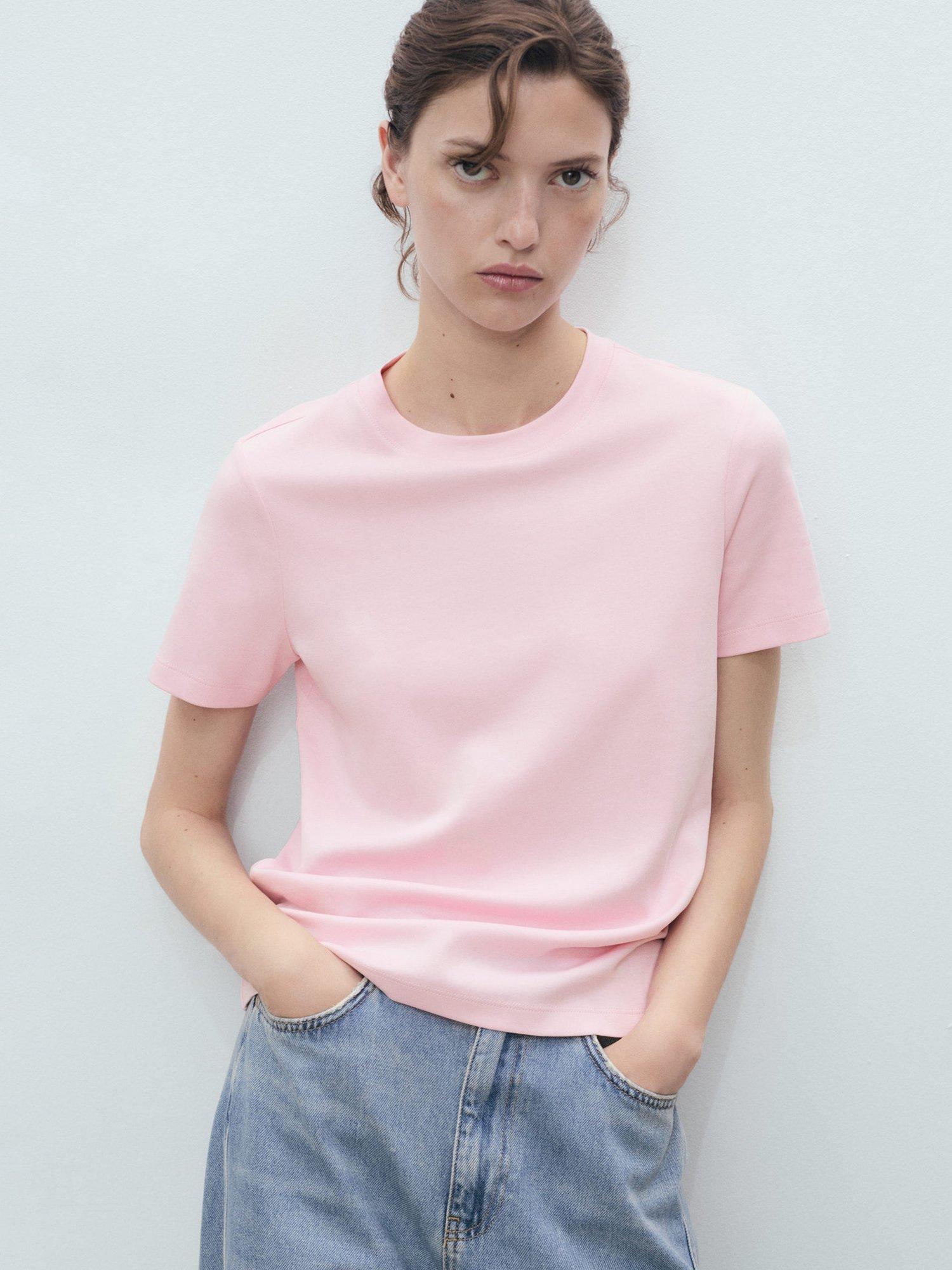 Product image 1 of 8, which shows Mango Rita Short Sleeve T-Shirt, Pastel Pink, XXXL