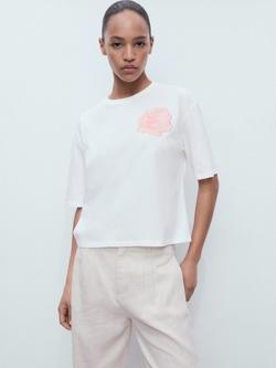 Mango Rosa Cotton Flower Detail T-Shirt, Natural White