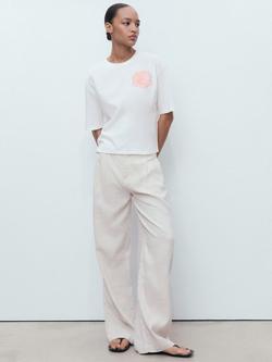 Mango Rosa Cotton Flower Detail T-Shirt - view 2, Natural White