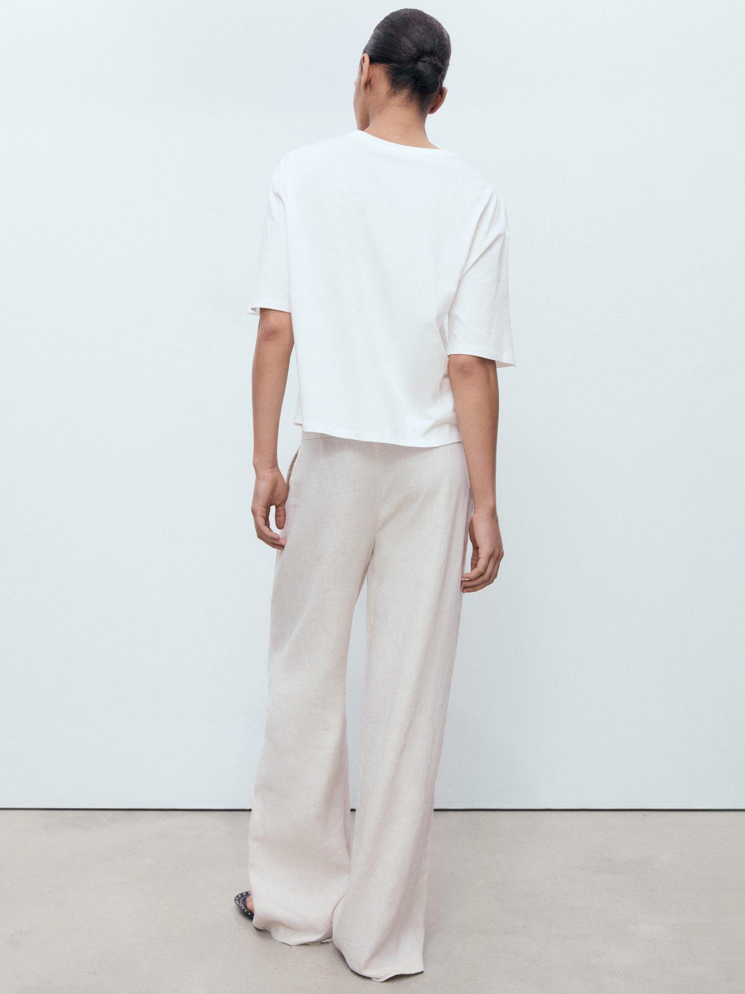 Product image 4 of 8, which shows Mango Rosa Cotton Flower Detail T-Shirt, Natural White, S