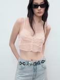 Mango Veronica V-Neck Cropped Vest Top, Pastel Pink