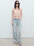 Mango Veronica V-Neck Cropped Vest Top, Pastel Pink