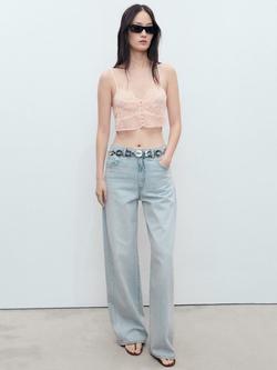 Mango Veronica V-Neck Cropped Vest Top, Pastel Pink - view 2, Pastel Pink