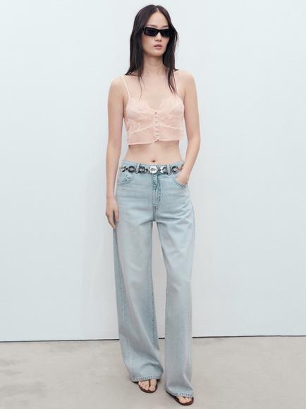 Mango Veronica V-Neck Cropped Vest Top, Pastel Pink - view 2, Pastel Pink
