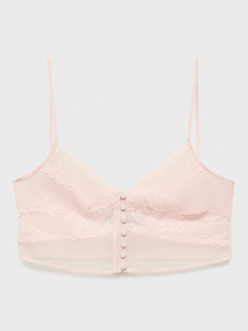 Product image 3 of 6, which shows Mango Veronica V-Neck Cropped Vest Top, Pastel Pink, L