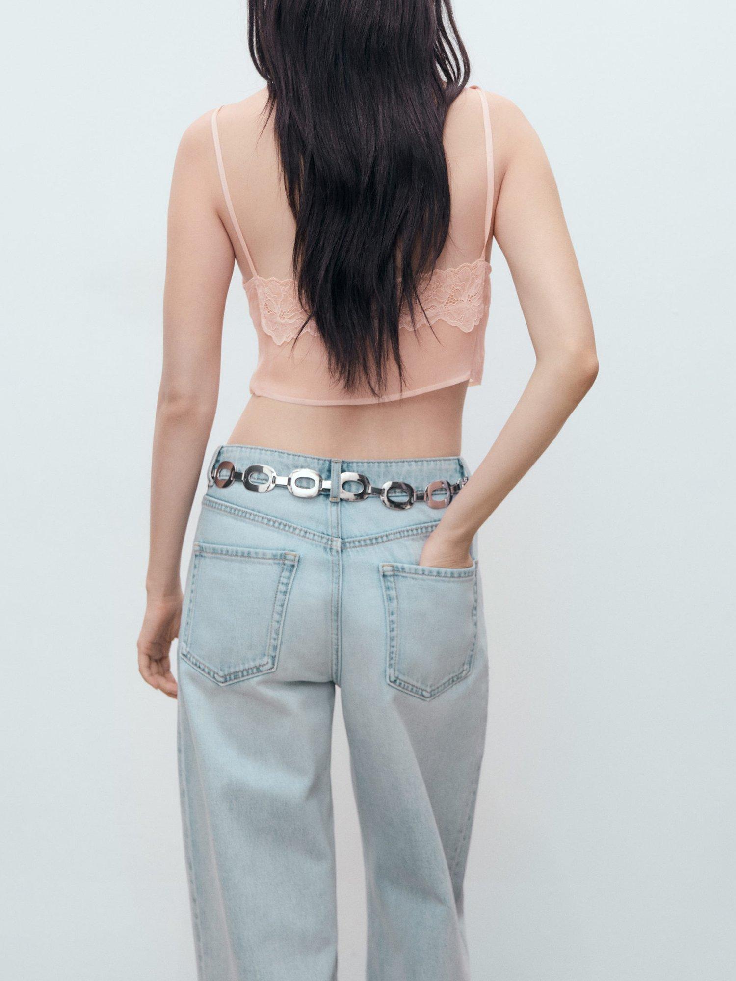 Product image 4 of 6, which shows Mango Veronica V-Neck Cropped Vest Top, Pastel Pink, L