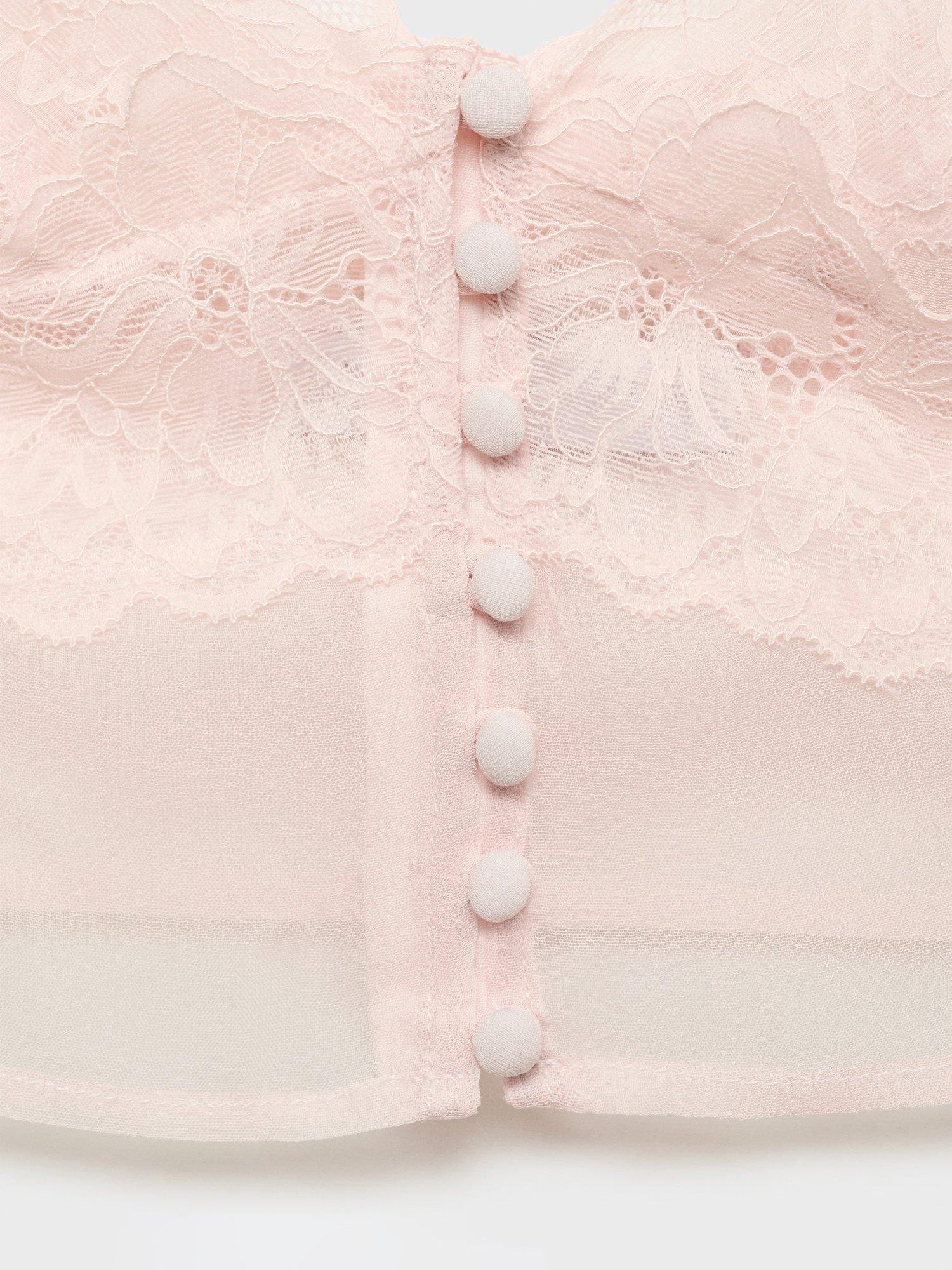 Product image 6 of 6, which shows Mango Veronica V-Neck Cropped Vest Top, Pastel Pink, L