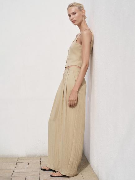 Mango Deia Mid Rise Straight Trousers, Light Beige - view 2, Light Beige