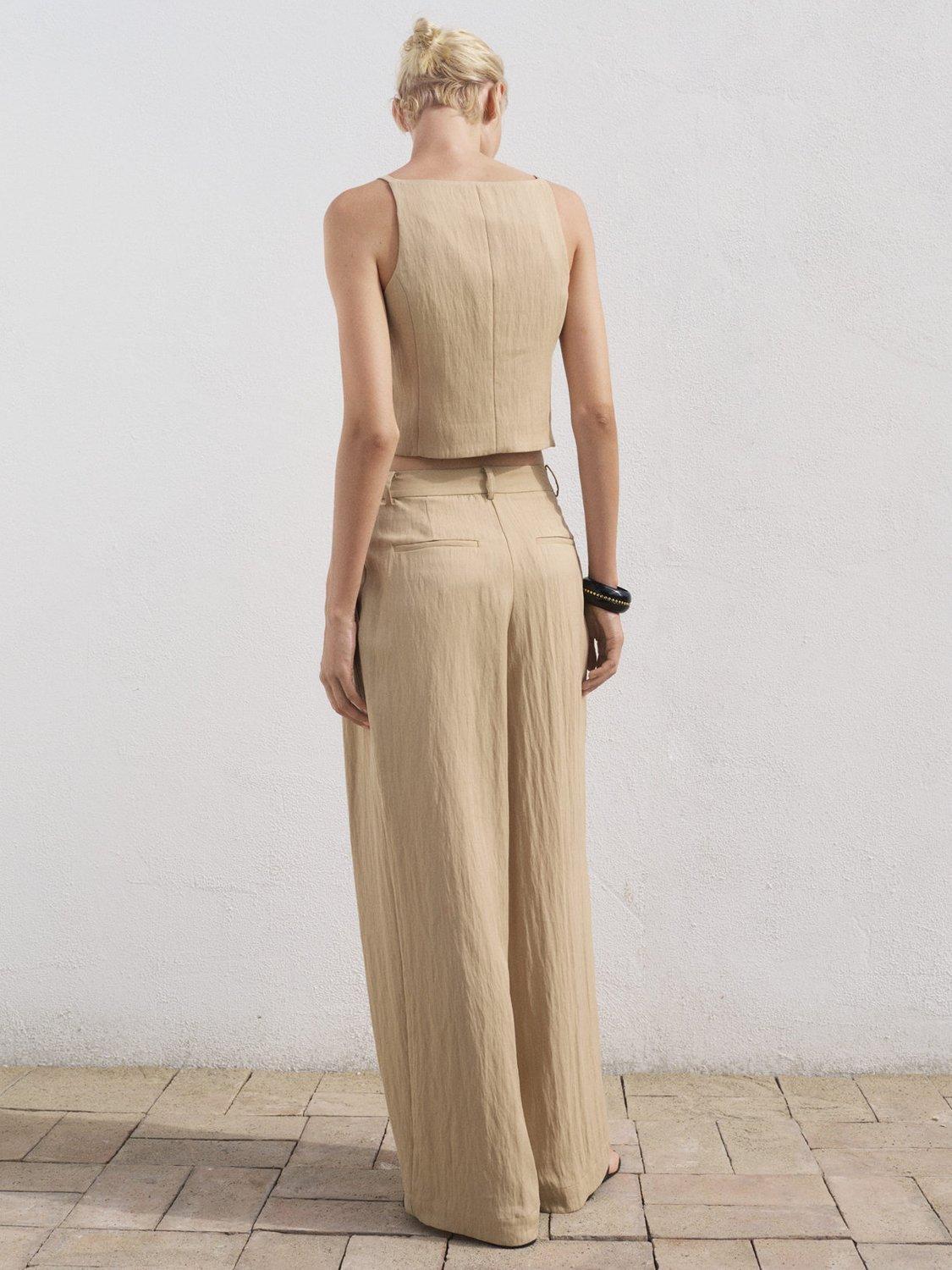 Product image 4 of 8, which shows Mango Deia Mid Rise Straight Trousers, Light Beige, 10