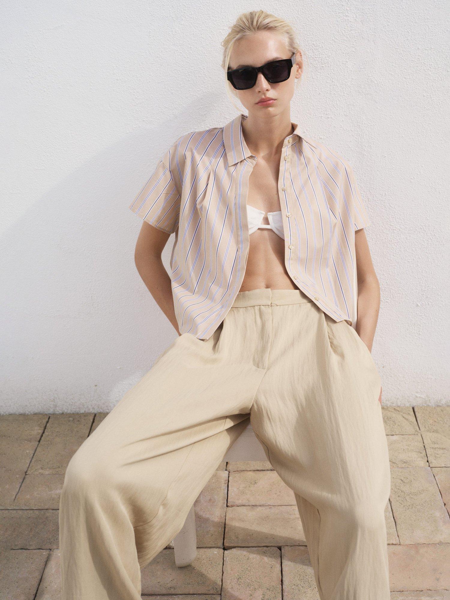 Product image 7 of 8, which shows Mango Deia Mid Rise Straight Trousers, Light Beige, 10