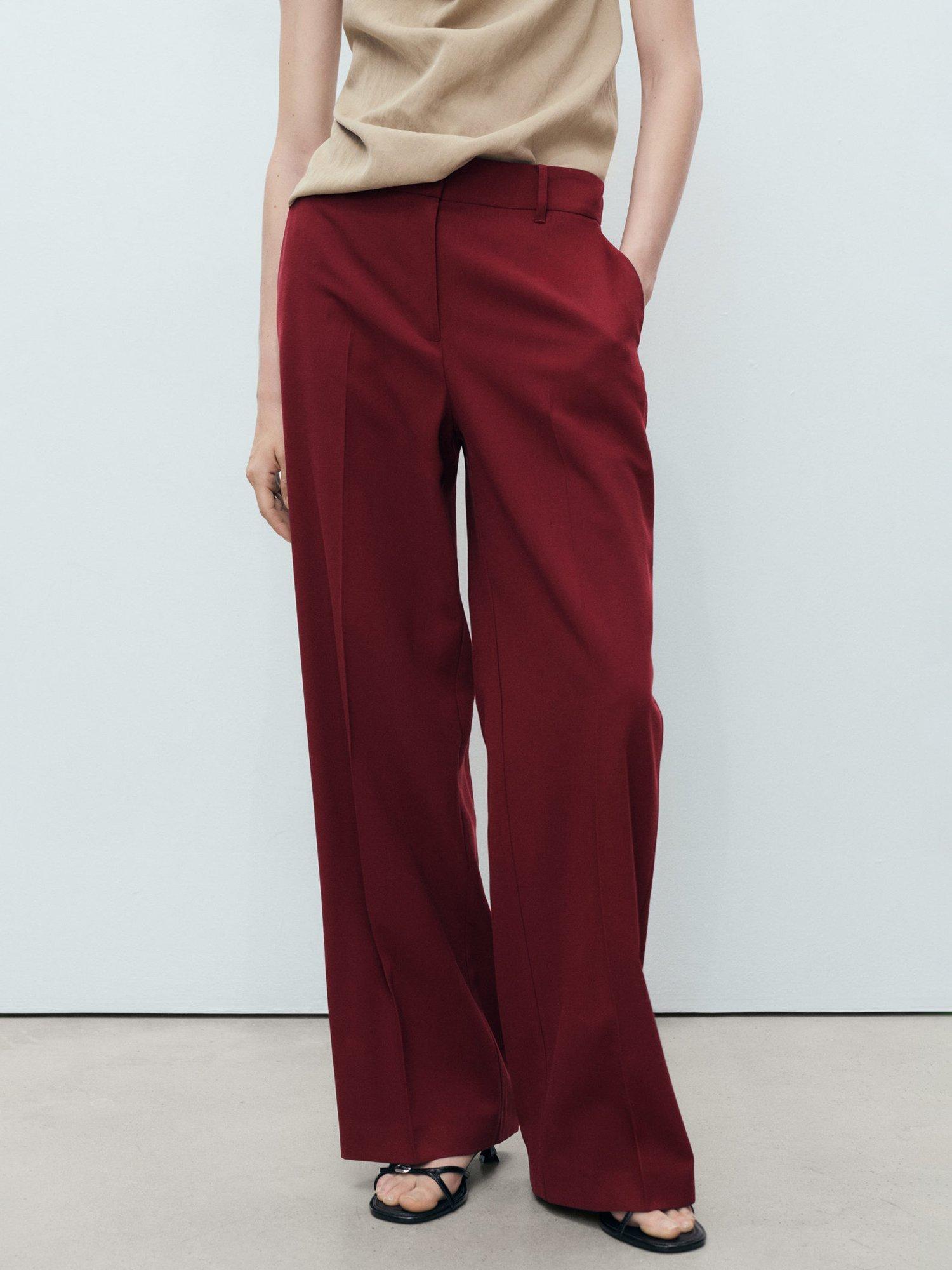 Product image 1 of 8, which shows Mango Carlos Mid Rise Straight Trousers, Dark Red, 14
